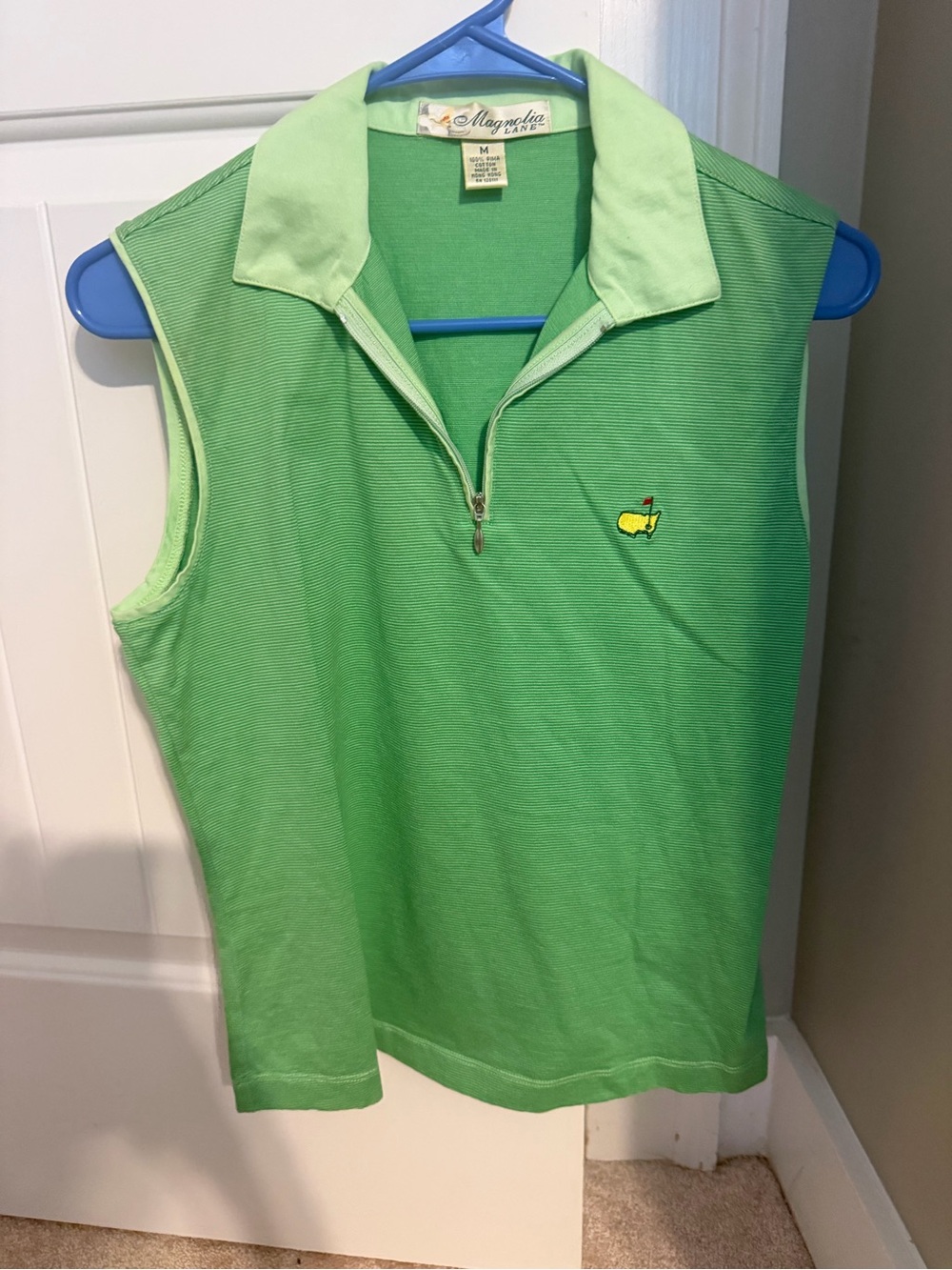 Masters Sleeveless Polo in Bright Green with Light Green Collar